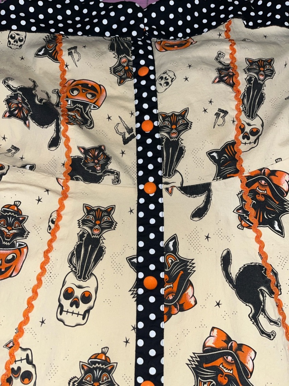 Vintage-Inspired Sourpuss Halloween Print Halter Dress in Cream, Orange & Black - Picture 11 of 16